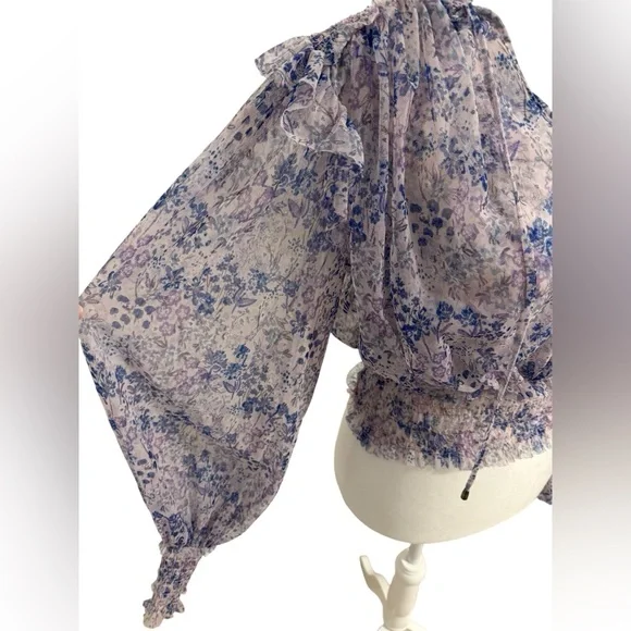 Free People Twyla Floral Smocked Blouse Sheer Boho Romantic Cottage Core Top - Picture 7 of 9